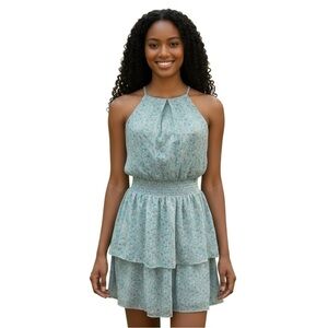 The General Good Floral Mini Dress~Size Small~Green Lined Ruffled Layers~L14 30